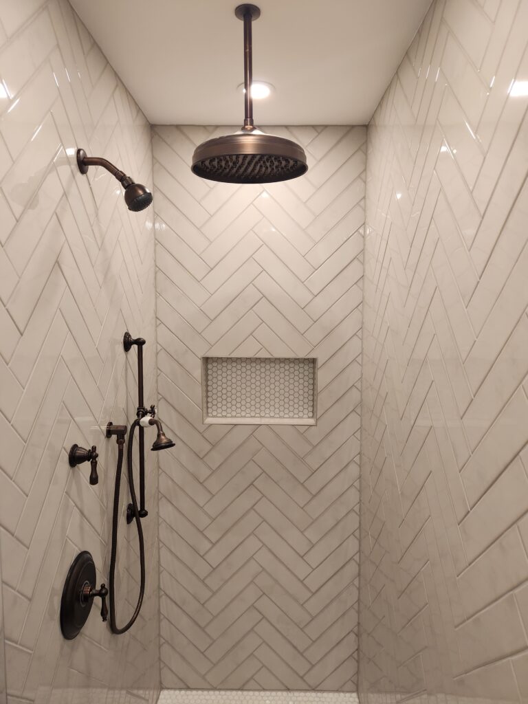 Elevated shower tile work